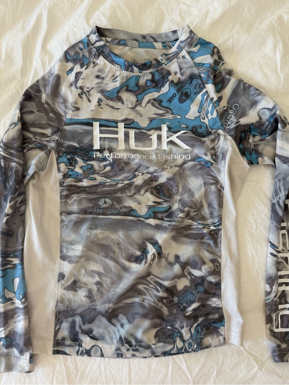 Huk Kids Long Sleeve Performance Shirt - Blue & Gray Camo
